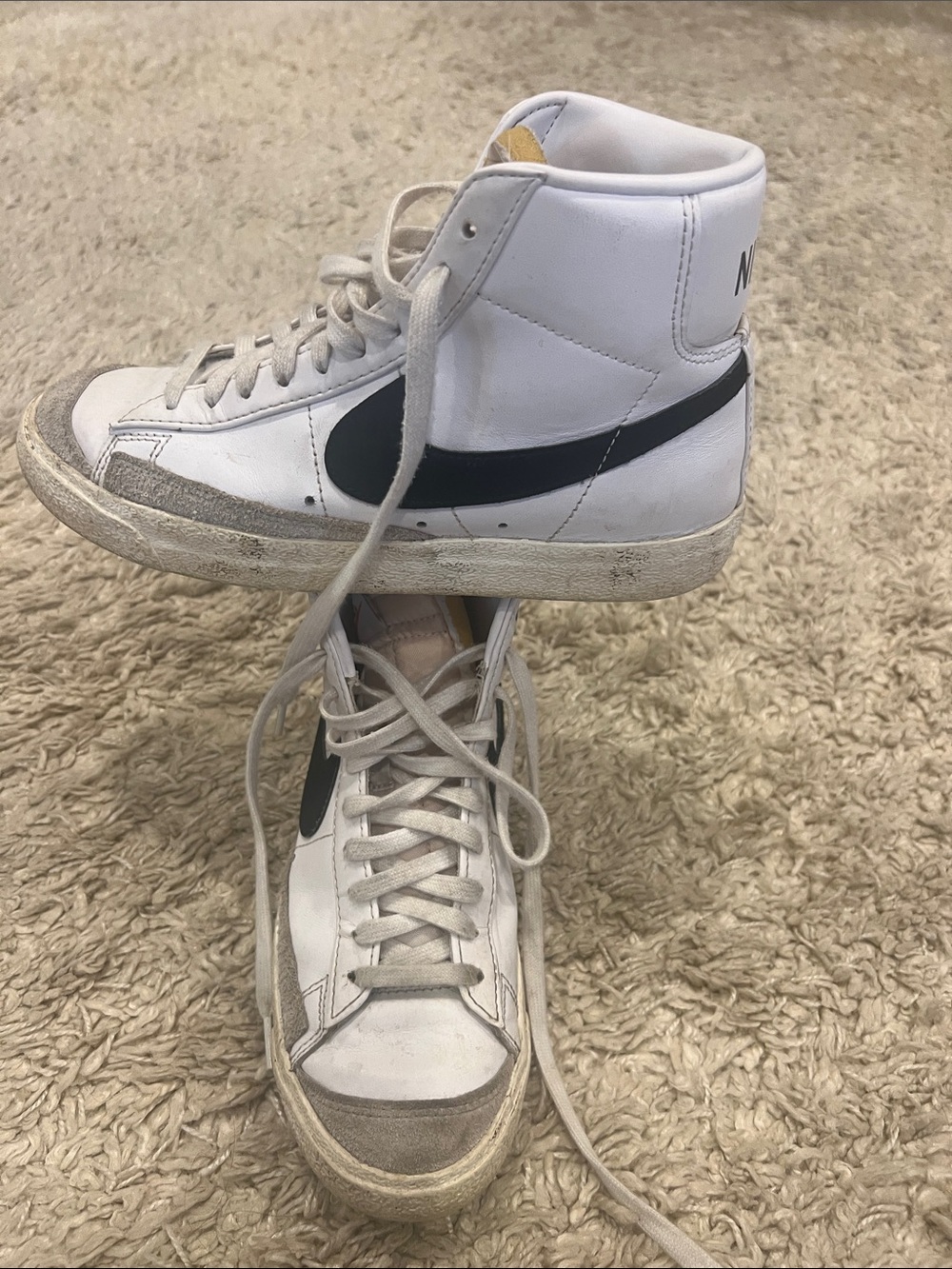 Nike White High-Top Sneakers with Black Swoosh-womens blazers size 7.5